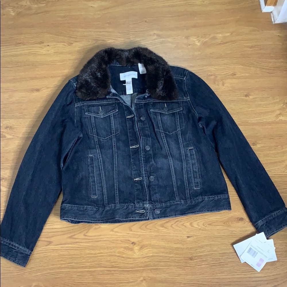 Liz Claiborne Jean Jacket Size L detachable Fur